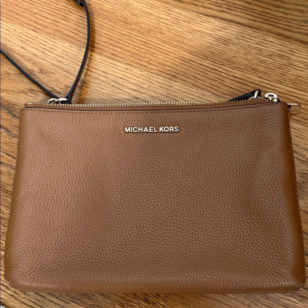 Michael Kors Brown Pebbled Leather Crossbody Bag Double Zip Small Purse